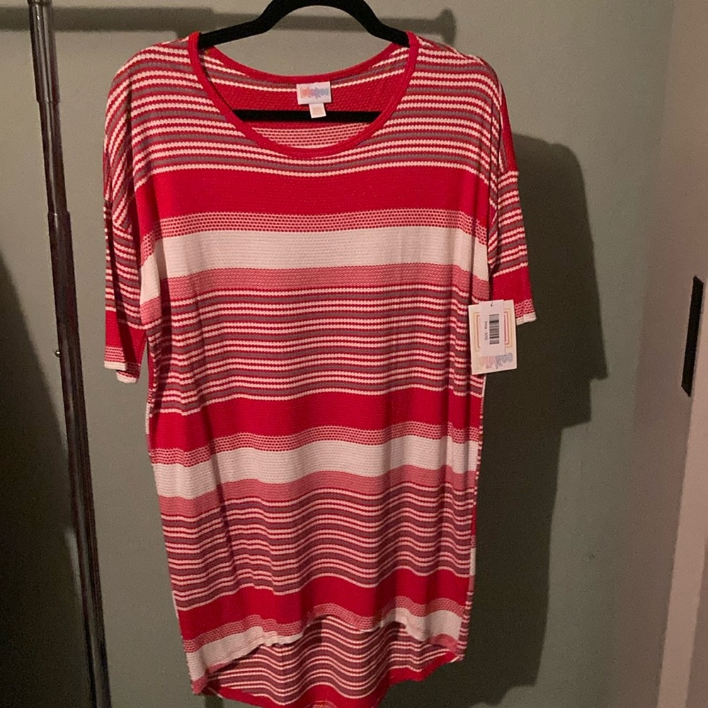 Lularoe xxs red white and gray striped Irma shirt